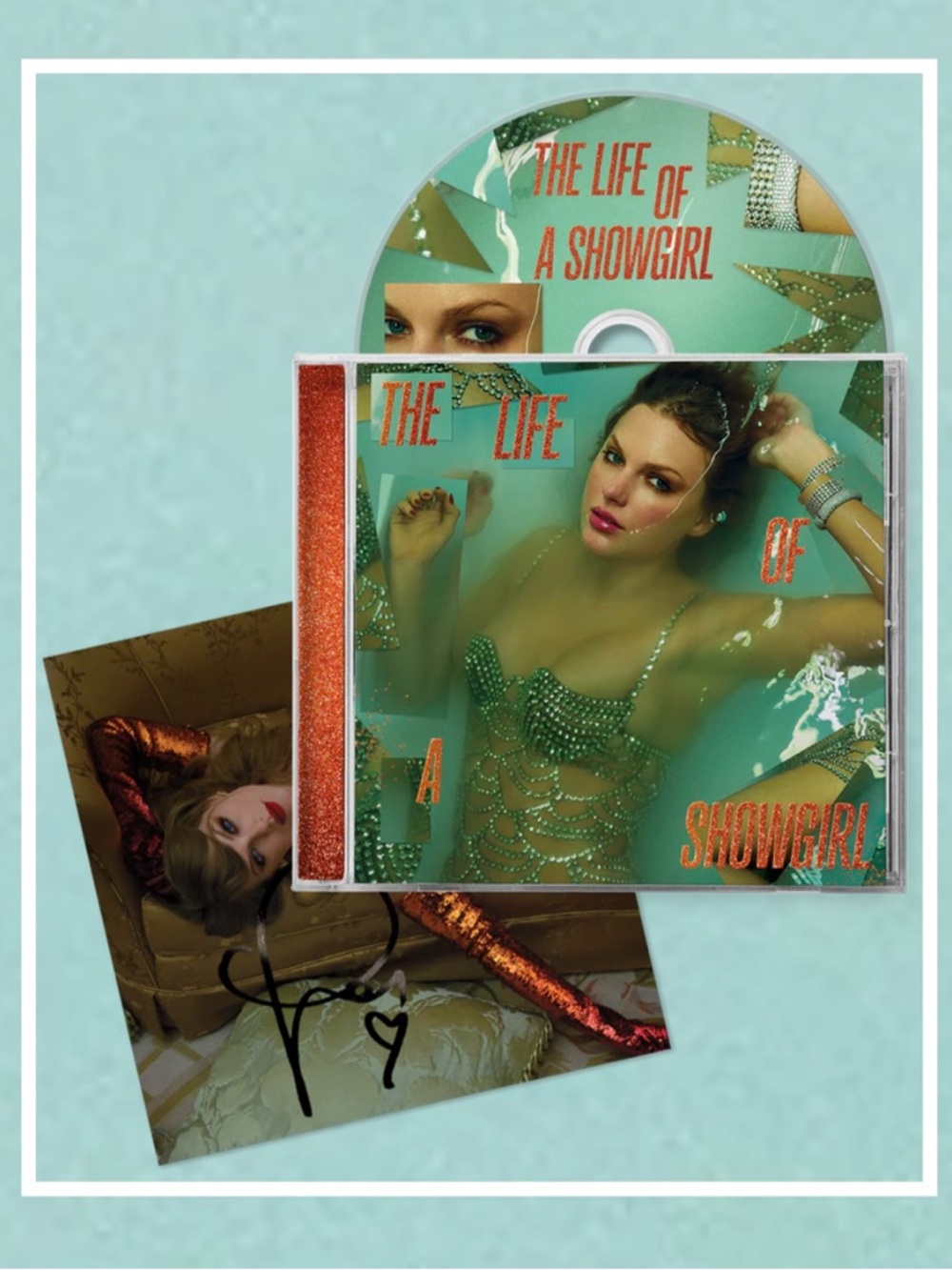 Taylor Swift THE LIFE OF A SHOWGIRL CD + HAND SIGNED PHOTO 2 TLOAS